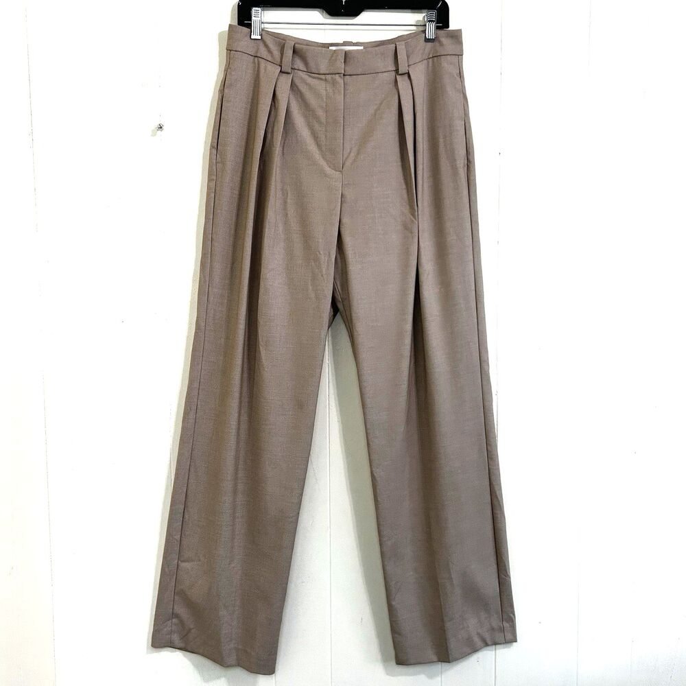 Mango Wide-Leg Pleated Trousers in Taupe